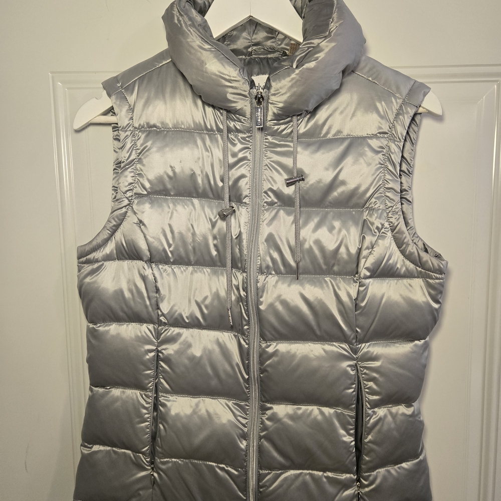 Calvin Klein Collection Metallic Silver Duck Down Filled Puffer Vest